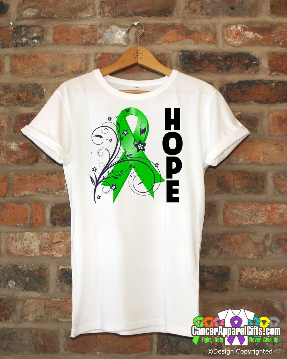 Adrenal Cancer Floral Hope Ribbon T-Shirt - Cancer Apparel and Gifts