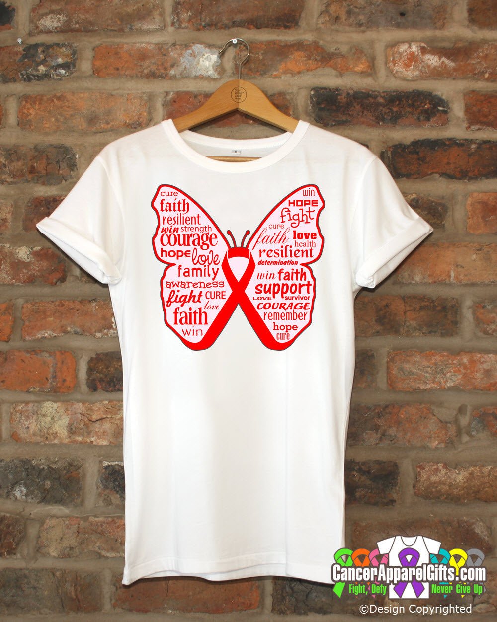 Blood Cancer Butterfly Collage of Words Shirts - Cancer Apparel and Gifts