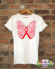 Blood Cancer Butterfly Collage of Words Shirts - Cancer Apparel and Gifts
