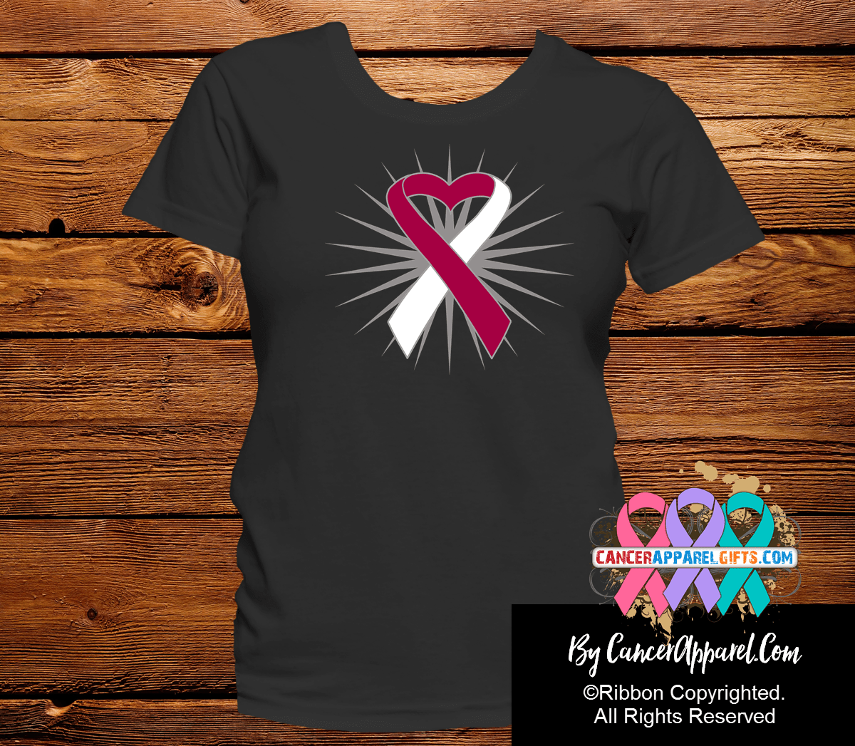 Head and Neck Cancer Heart Ribbon Shirts - Cancer Apparel and Gifts
