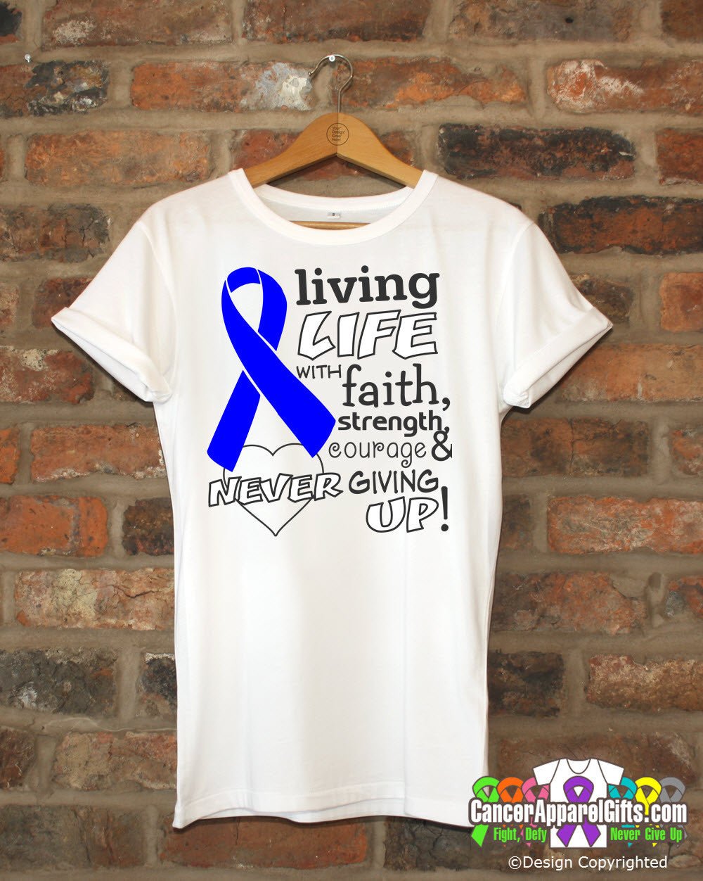 Colon Cancer Living Life With Faith Shirts - Cancer Apparel and Gifts