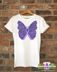 General Cancer Butterfly Collage of Words Shirts - Cancer Apparel and Gifts