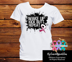 Head and Neck Cancer Shirts Wake Up Kick Butt and Repeat - Cancer Apparel and Gifts