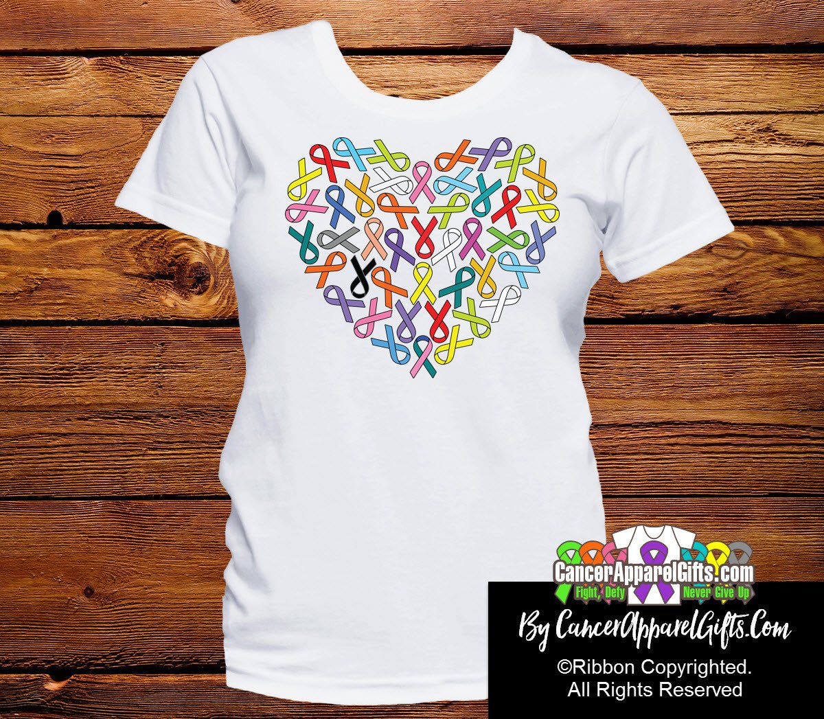 Colorful Awareness Heart Ribbon of Support Shirts - Cancer Apparel and Gifts