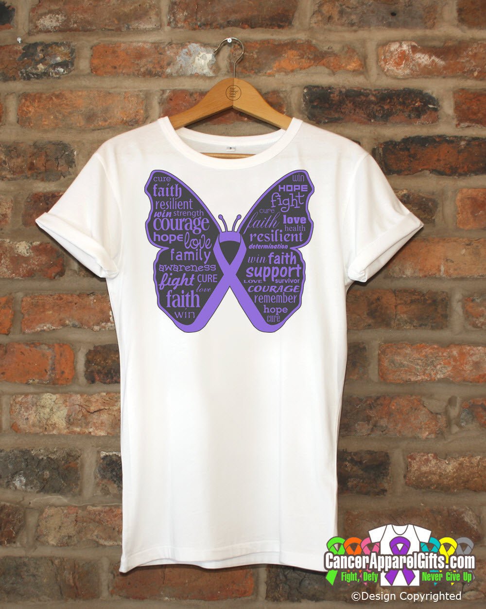 Hodgkins Lymphoma Butterfly Collage of Words Shirts - Cancer Apparel and Gifts