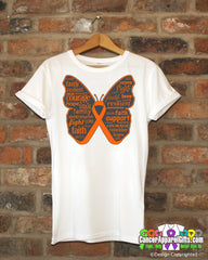 Kidney Cancer Butterfly Collage of Words Shirts - Cancer Apparel and Gifts