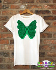 Liver Cancer Butterfly Collage of Words Shirts - Cancer Apparel and Gifts