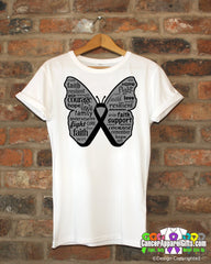 Melanoma Butterfly Collage of Words Shirts - Cancer Apparel and Gifts