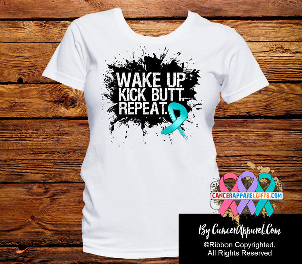 Ovarian Cancer Shirts Wake Up Kick Butt and Repeat Cancer