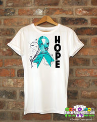 Peritoneal Cancer Floral Hope Ribbon T-Shirt - Cancer Apparel and Gifts