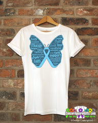 Prostate Cancer Butterfly Collage of Words Shirts - Cancer Apparel and Gifts