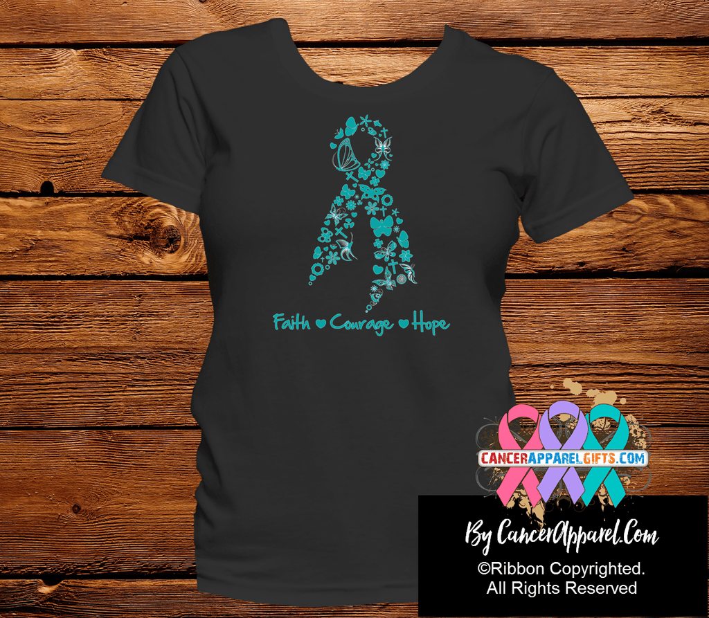 Ovarian Ribbon Faith Courage Hope Shirts