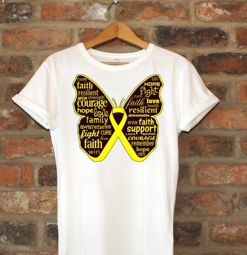 Adenosarcoma Butterfly Collage of Words Shirts