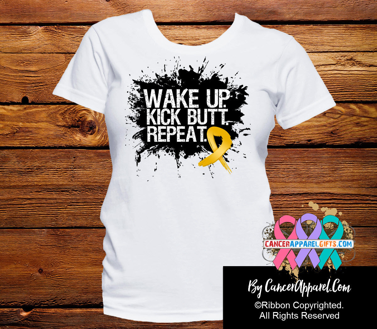 Appendix Cancer Shirts Wake Up Kick Butt and Repeat - Cancer Apparel and Gifts