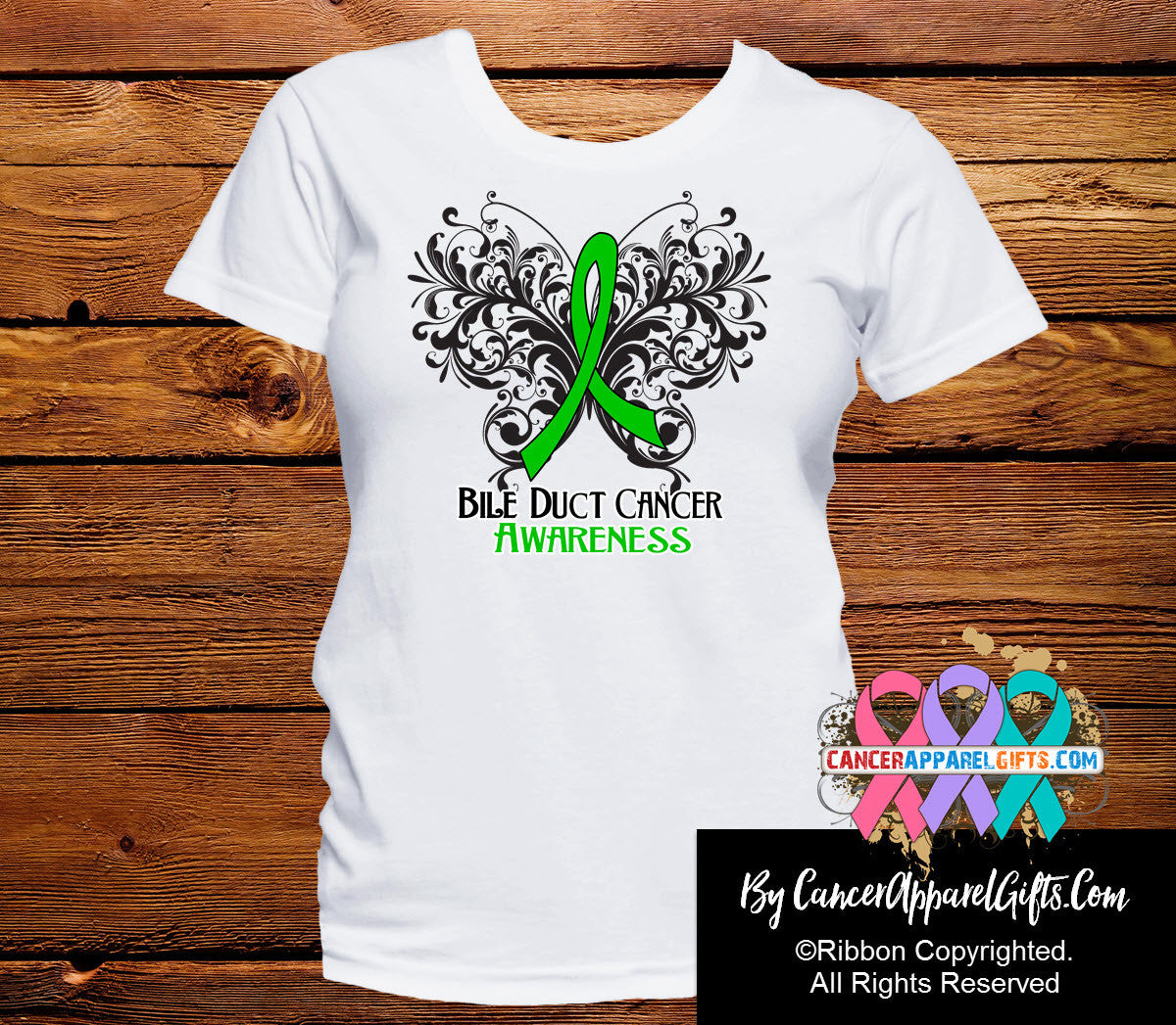 Bile Duct Cancer Butterfly Ribbon Shirts - Cancer Apparel and Gifts