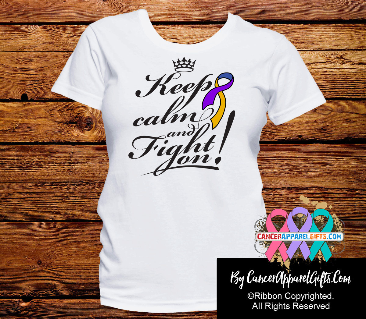 Bladder Cancer Keep Calm and Fight On Shirts - Cancer Apparel and Gifts