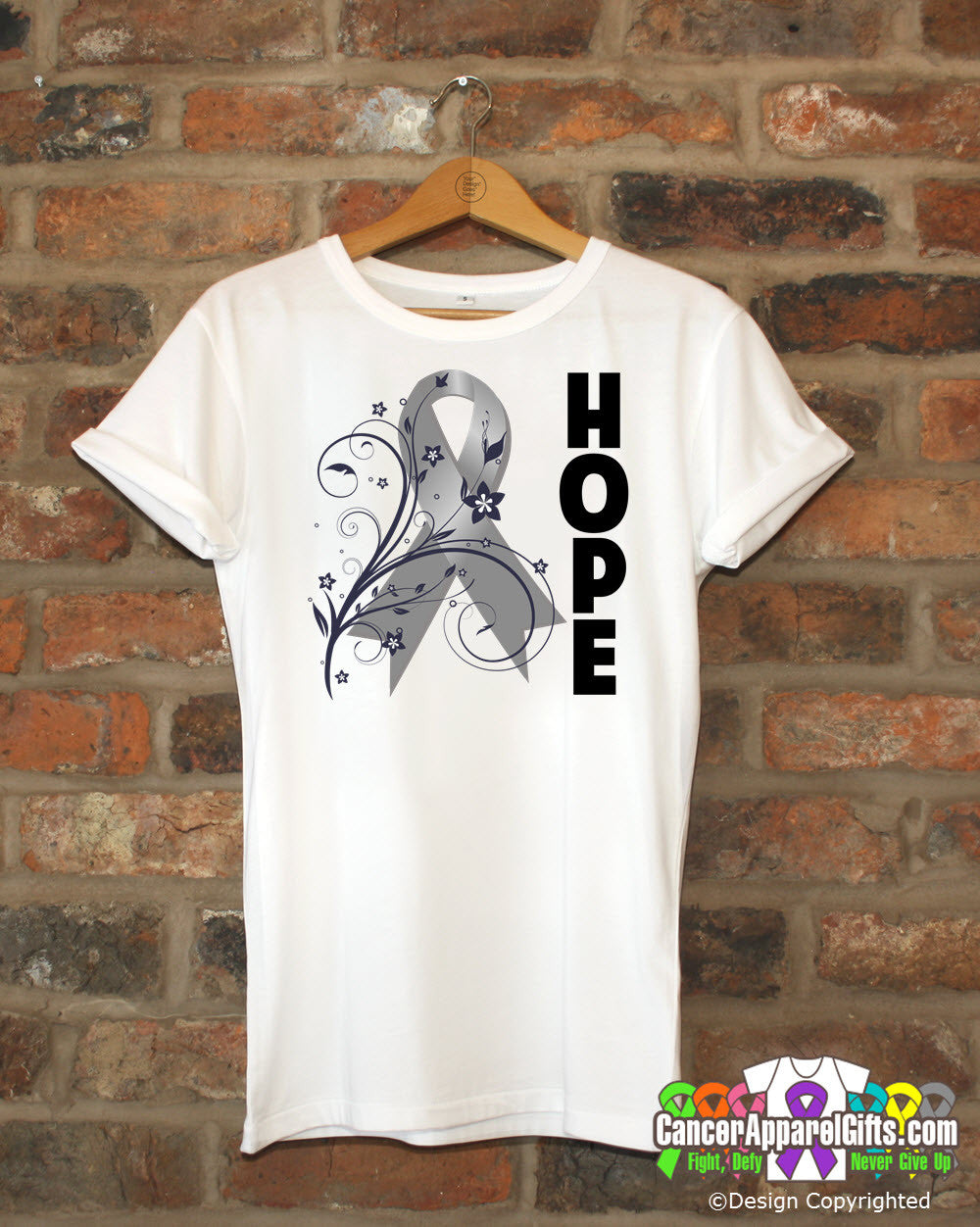 Brain Cancer Floral Hope Ribbon T-Shirt