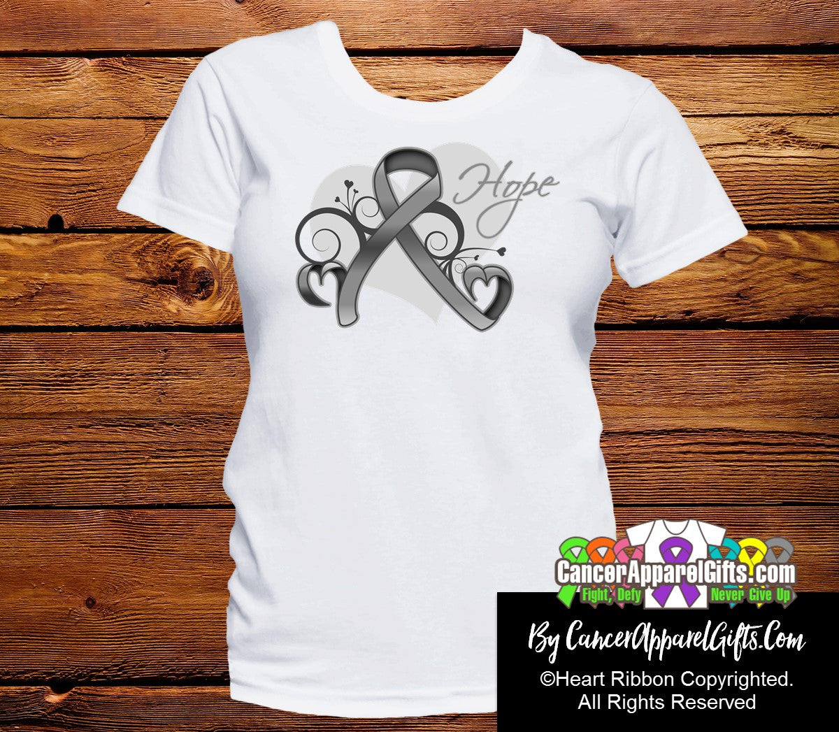 Brain Cancer Heart of Hope Ribbon Shirts - Cancer Apparel and Gifts