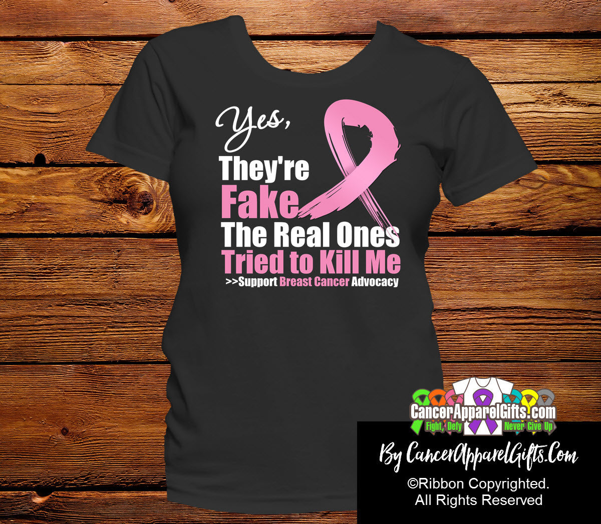 Breast Cancer Yes They Are Fake Black T-Shirts - Cancer Apparel and Gifts