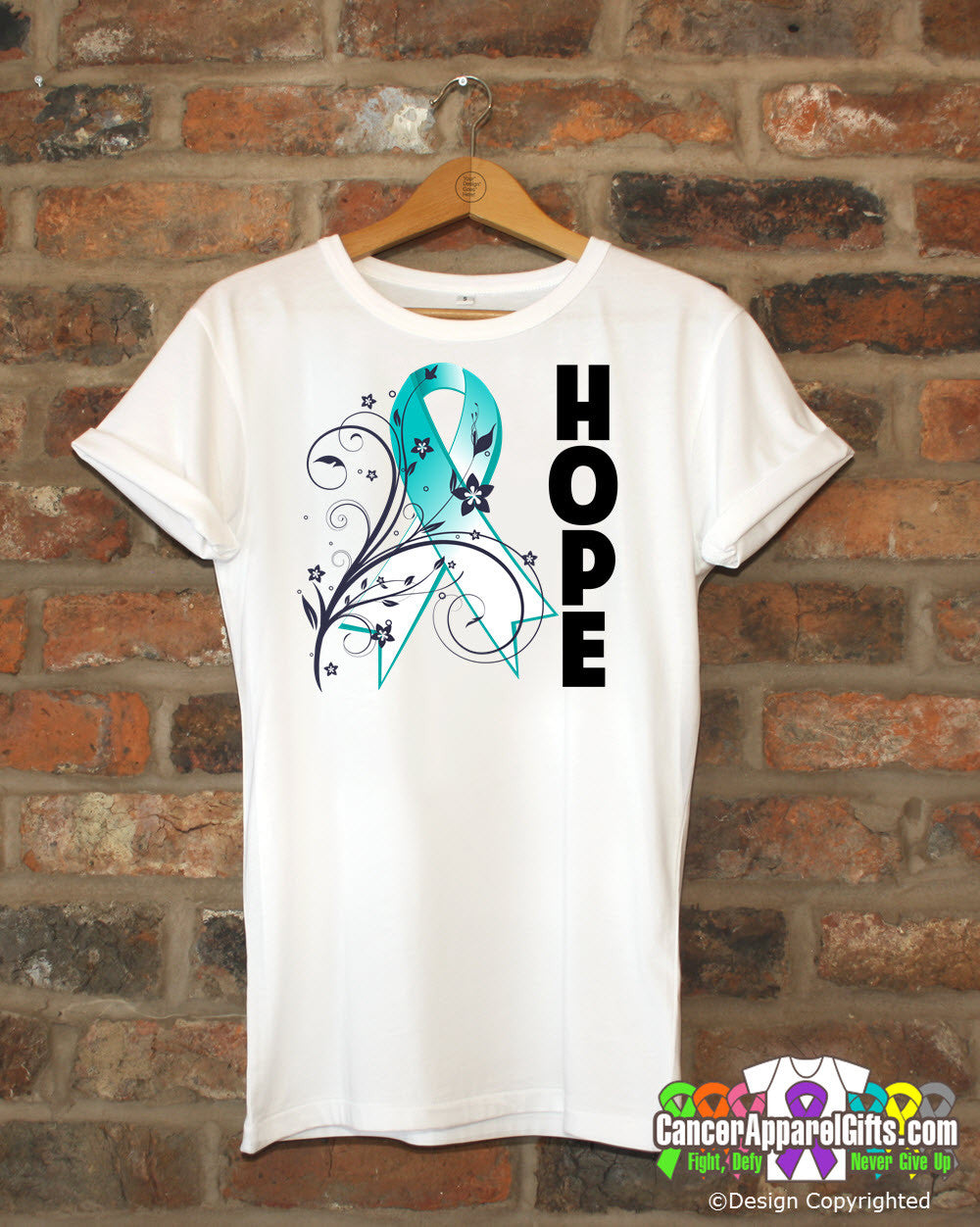 Cervical Cancer Floral Hope Ribbon T-Shirt