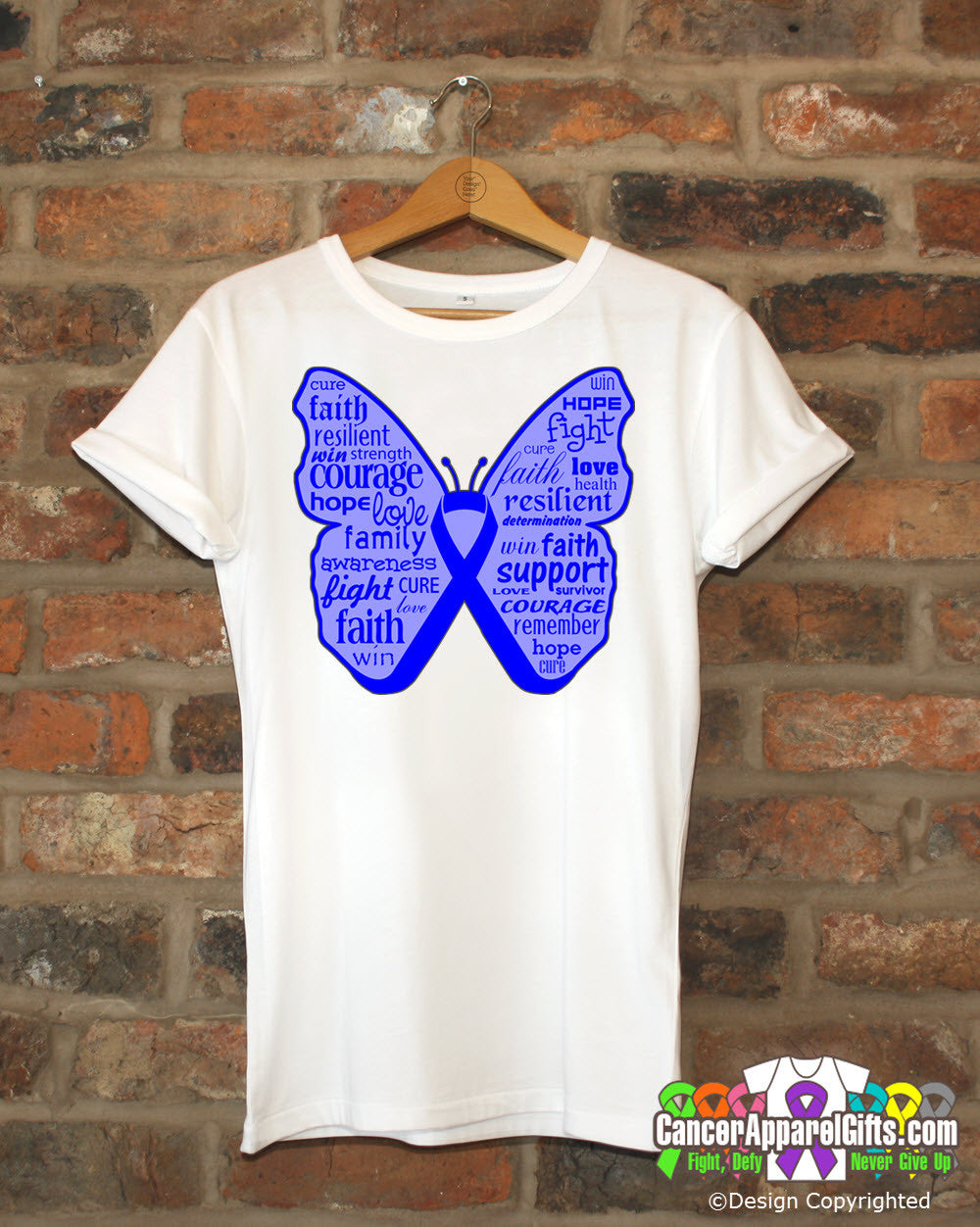 Colon Cancer Butterfly Collage of Words Shirts
