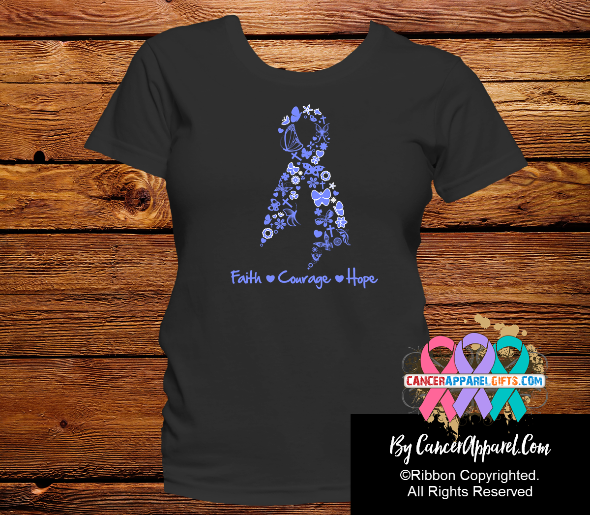 Esophageal Cancer Ribbon Faith Courage Hope Shirts - Cancer Apparel and Gifts