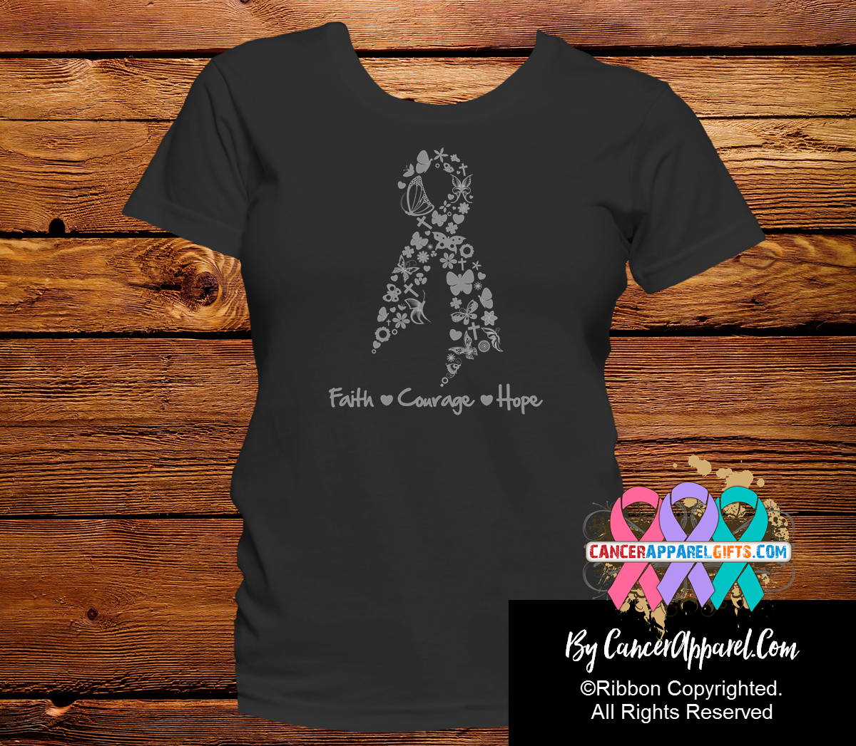 Brain Cancer Faith Courage Hope Shirts - Cancer Apparel and Gifts