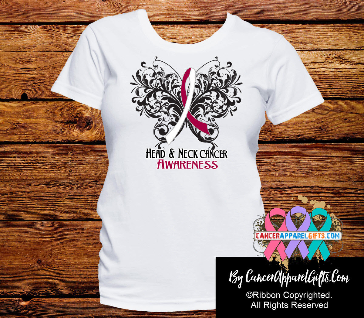Head Neck Cancer Butterfly Ribbon Shirts - Cancer Apparel and Gifts