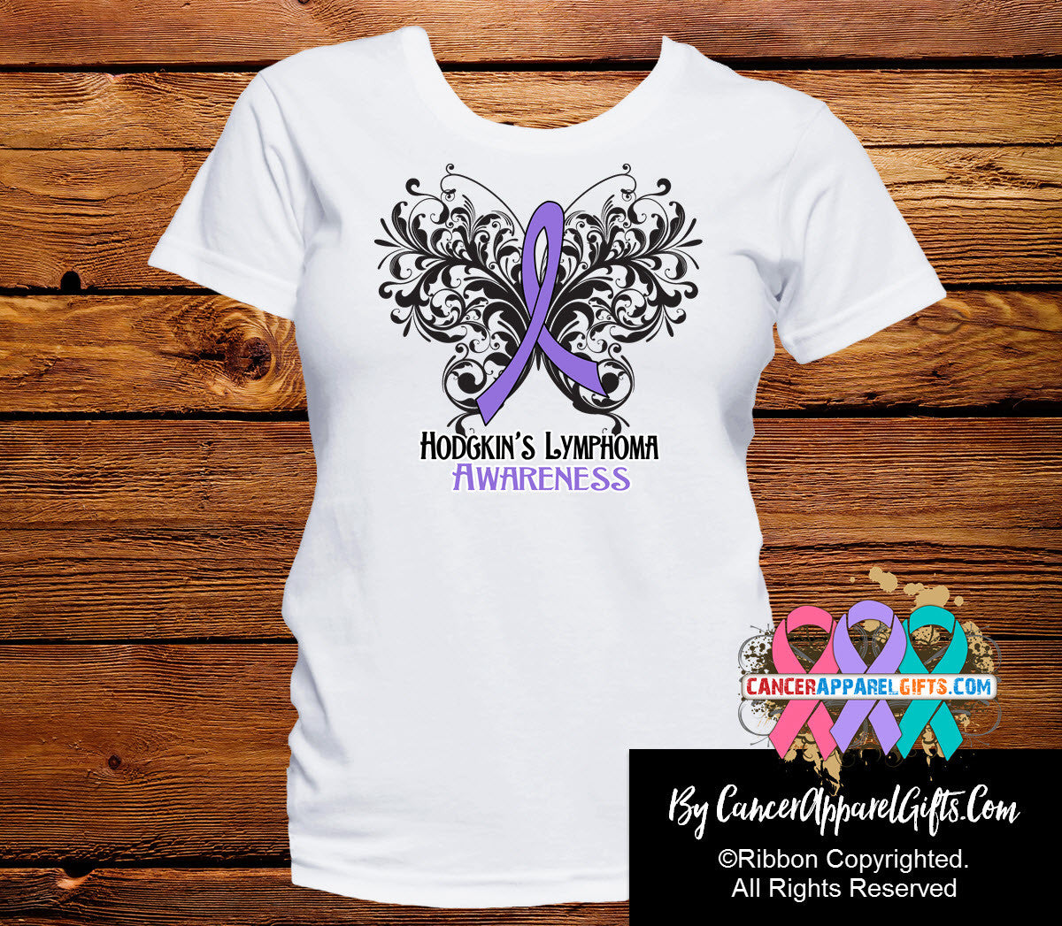 Hodgkins Lymphoma Butterfly Ribbon Shirts - Cancer Apparel and Gifts