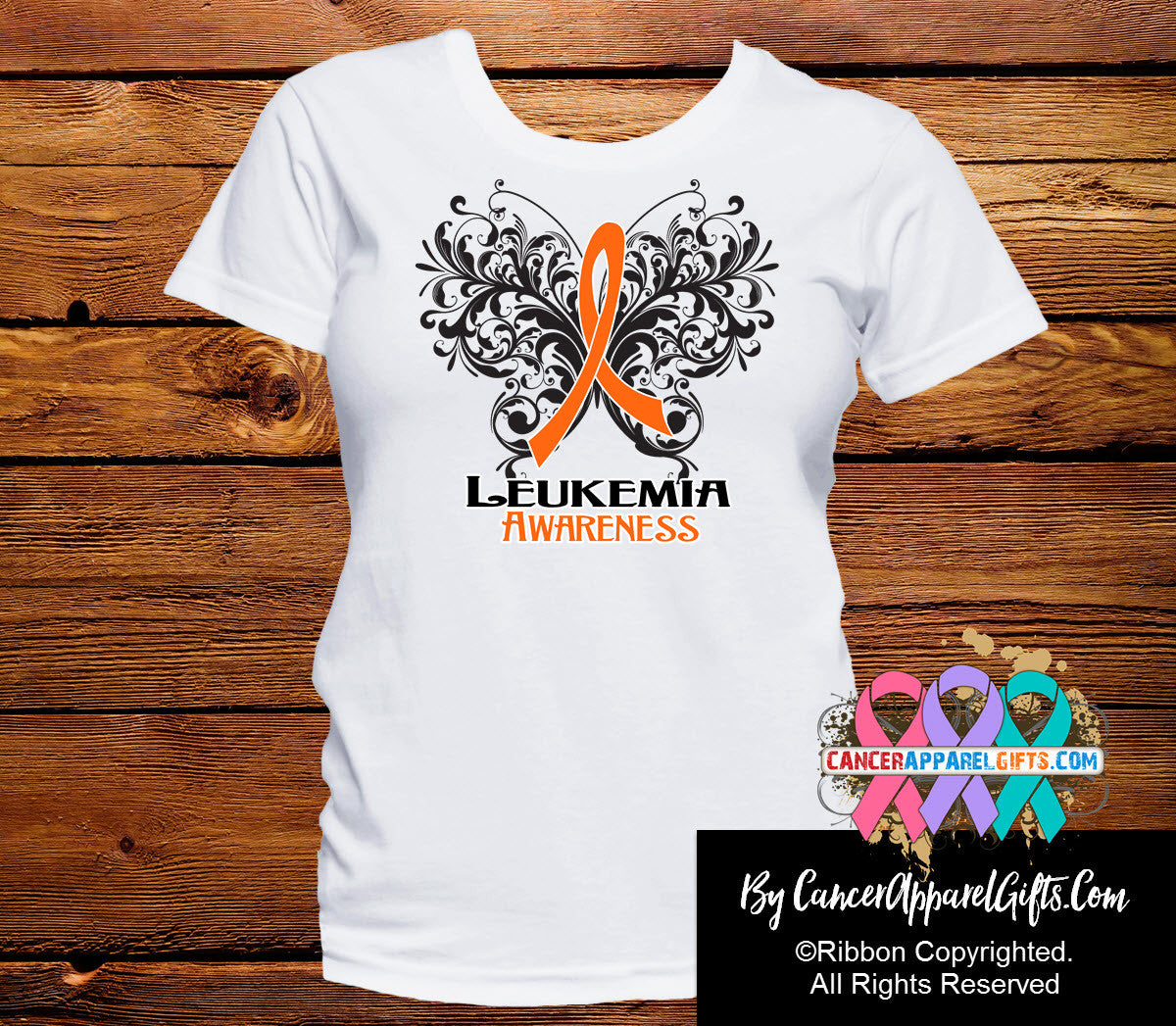 Leukemia Butterfly Ribbon Shirts - Cancer Apparel and Gifts