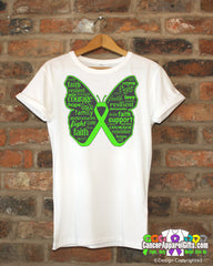 Lymphoma Butterfly Collage of Words Shirts