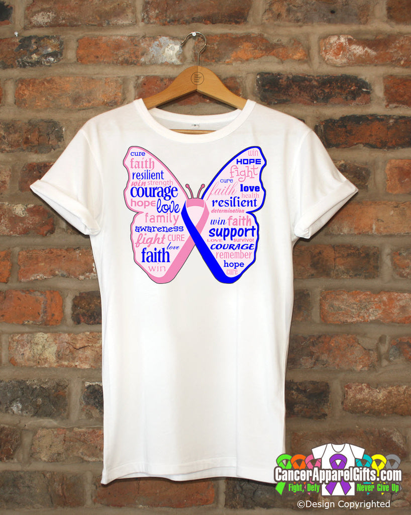 Male Breast Cancer Butterfly Collage of Words Shirts