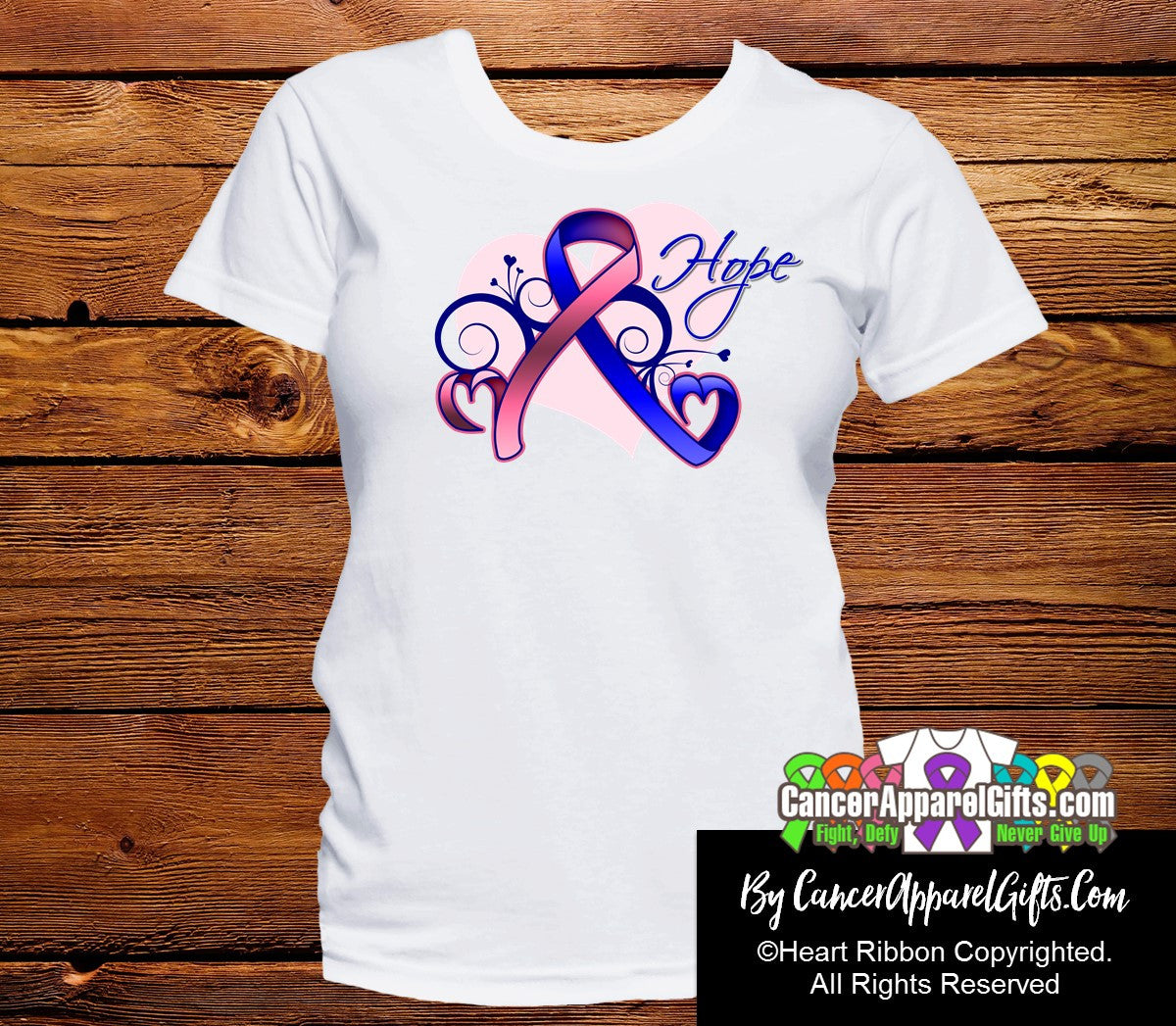 Male Breast Cancer Heart of Hope Ribbon Shirts - Cancer Apparel and Gifts