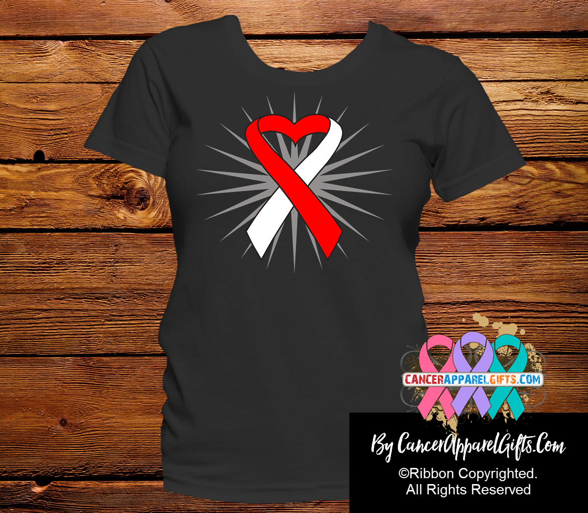 Oral Cancer Awareness Heart Ribbon Shirts - Cancer Apparel and Gifts