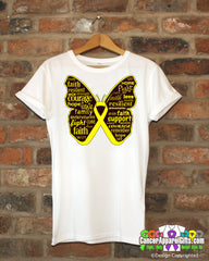Osteosarcoma Butterfly Collage of Words Shirts