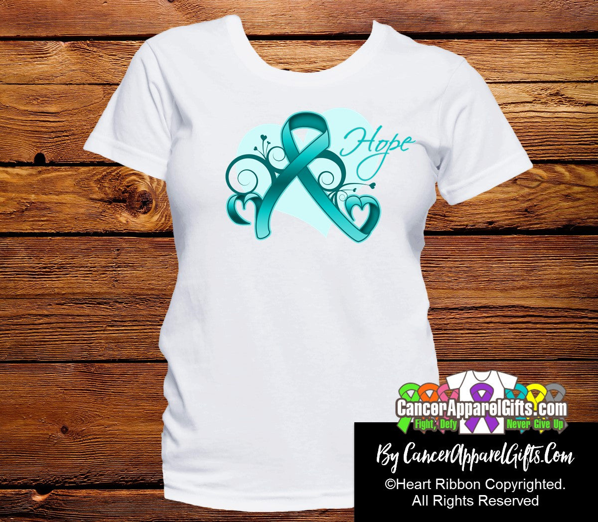 Ovarian Cancer Heart of Hope Ribbon Shirts - Cancer Apparel and Gifts