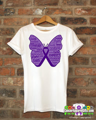 Pancreatic Cancer Butterfly Collage of Words Shirts