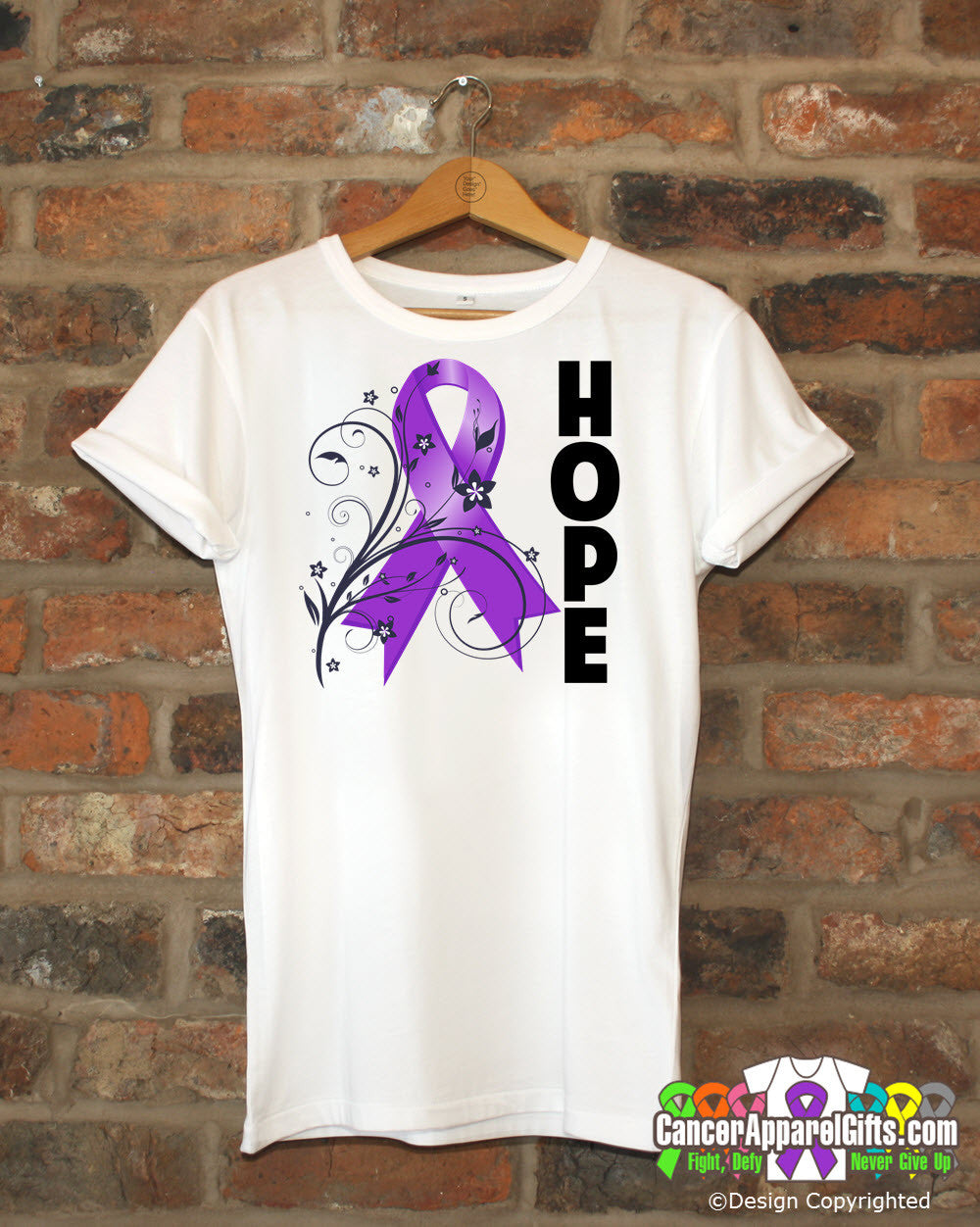 Pancreatic Cancer Floral Hope Ribbon T-Shirt