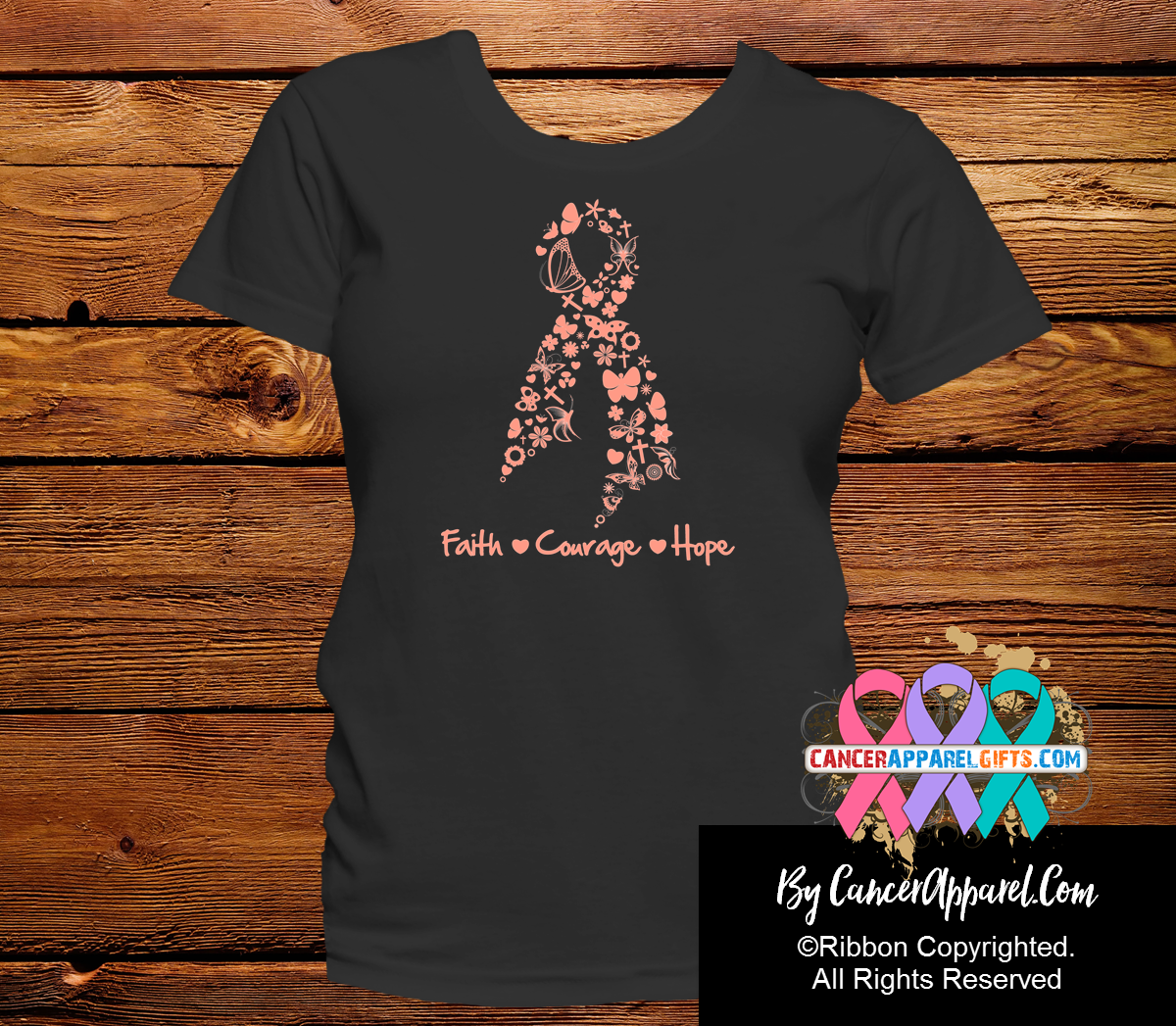 Uterine Cancer Faith Courage Hope Shirts - Cancer Apparel and Gifts