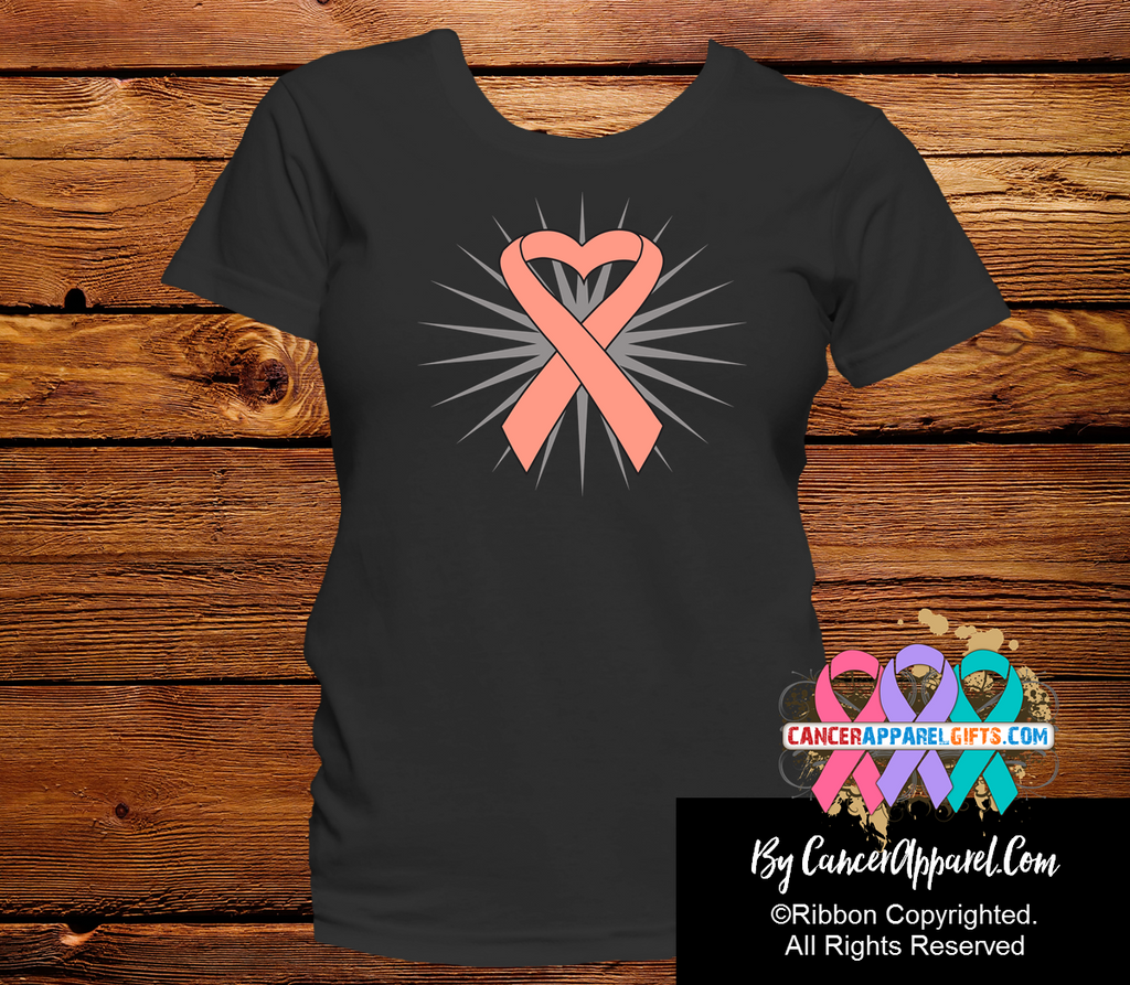 Uterine Cancer Awareness Peach Heart Ribbon T-Shirt
