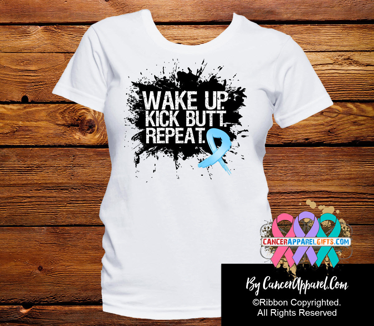 Prostate Cancer Shirts Wake Up Kick Butt and Repeat - Cancer Apparel and Gifts