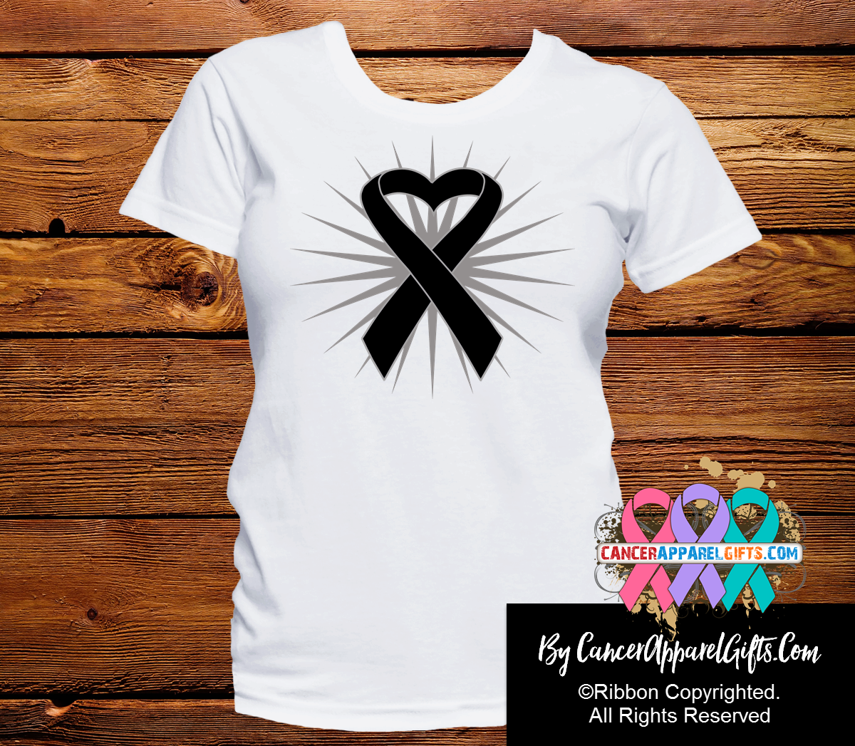 Melanoma Heart Ribbon Shirts - Cancer Apparel and Gifts