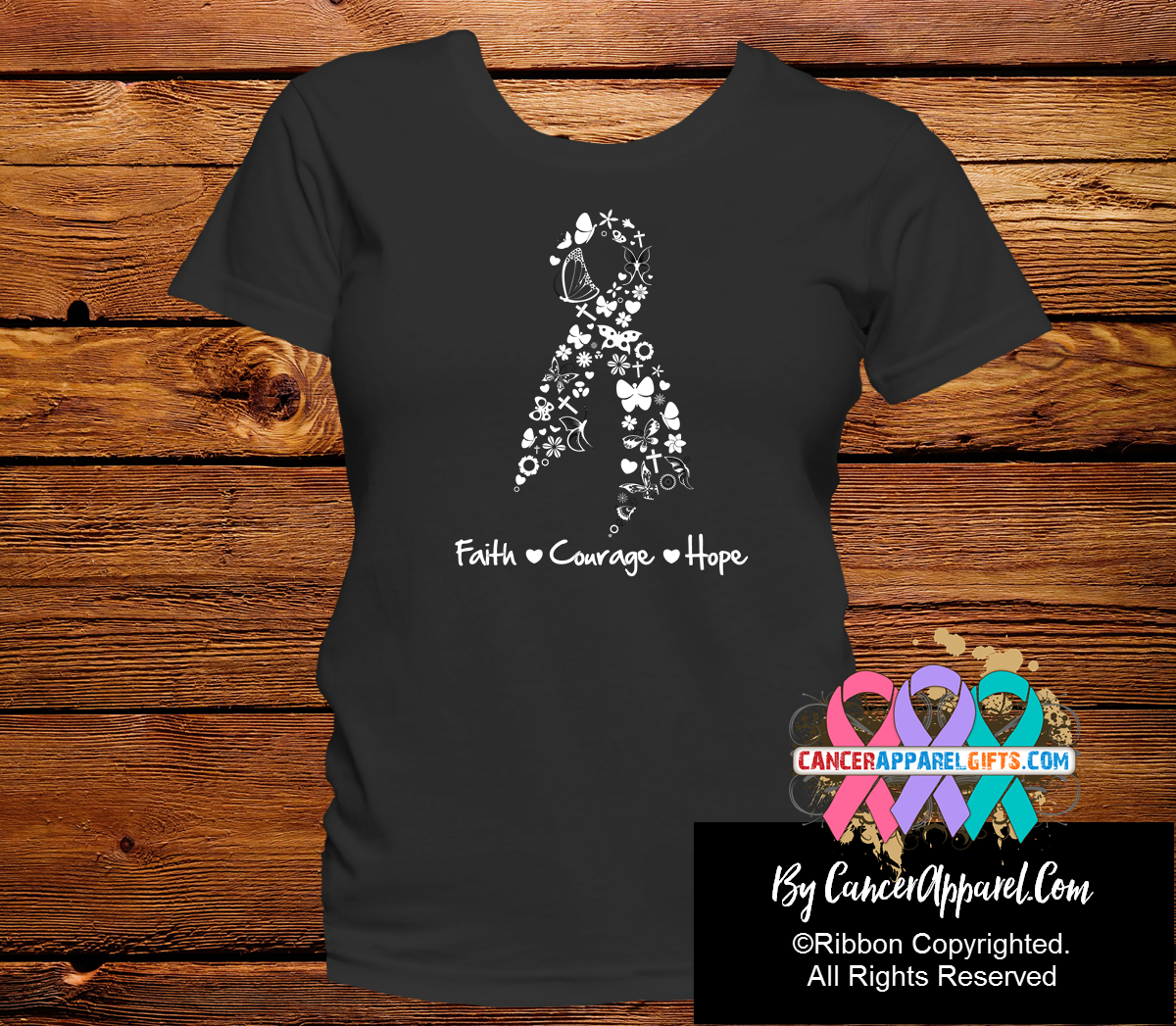 Lung Cancer Faith Courage Hope Shirts - Cancer Apparel and Gifts